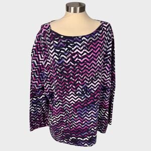 CJ Banks 3X Scoop Neck 3/4 Sleeve Purple Print TShirt Cotton Spandex